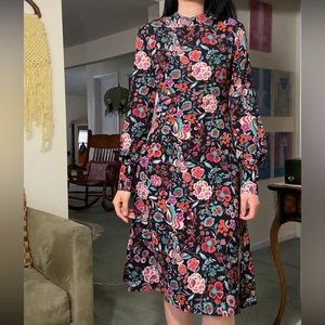 Lulu’s Floral Long Sleeve Mock Neck A-Line Floral Midi Dress